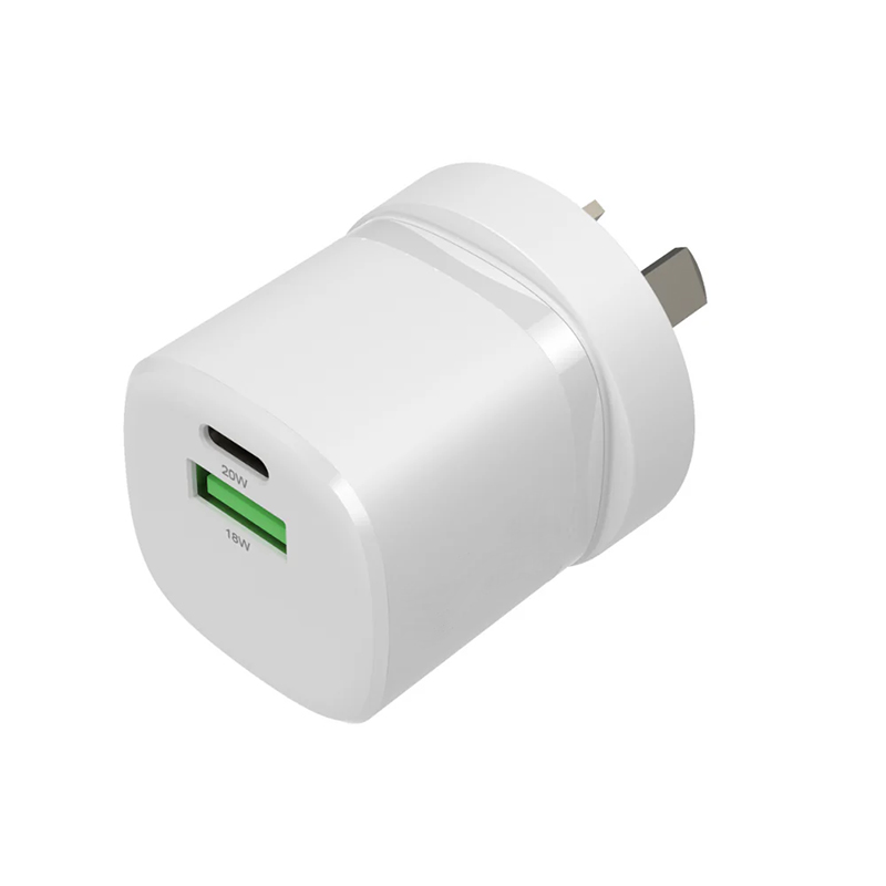 Dual USB Wall Charger  USB-C PD  USB-A  20W  